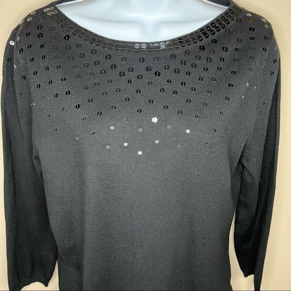 S Ruby Rd Black Sequin Sweater Long Sleeve Boat Neckline Stretch Small 4 6 - Picture 3 of 6